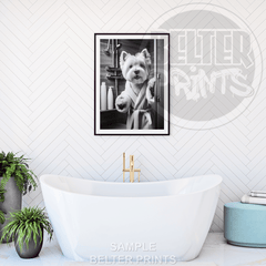 westie-in-dressing-gown-wall-art-print-bathroom

